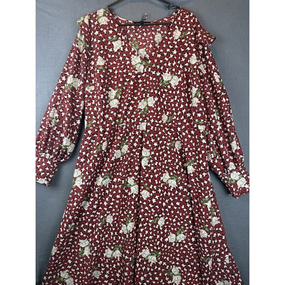Eloquii Rust Beige Black Leopard Print Long Puff Sleeve Floral Dress Size 20 - Picture 1 of 9